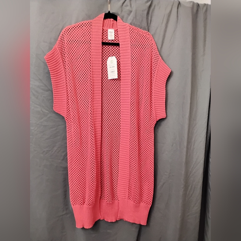 Time And Tru Coral Open-Front Knit Sweater or Swim Cover up
